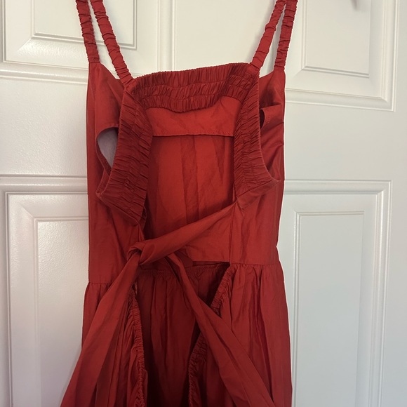 NWT Moon River Tiered Shirred Back Tie Cut-Out Eyelet Midi Dress Brick Size L - Picture 7 of 12